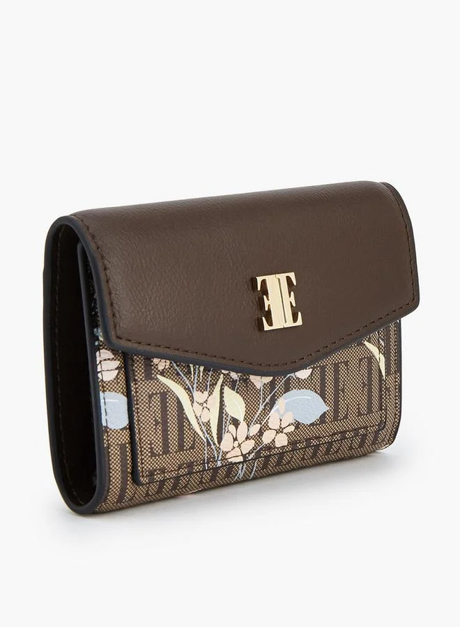 ايل Floral Monogram Print Wallet With Button Closure